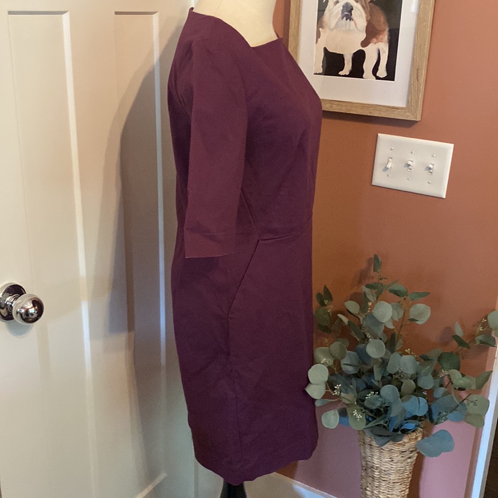 Kate Spade Saturday Slash pocket shift eggplant 1/2 sleeve darted 8 square dress - Picture 5 of 15